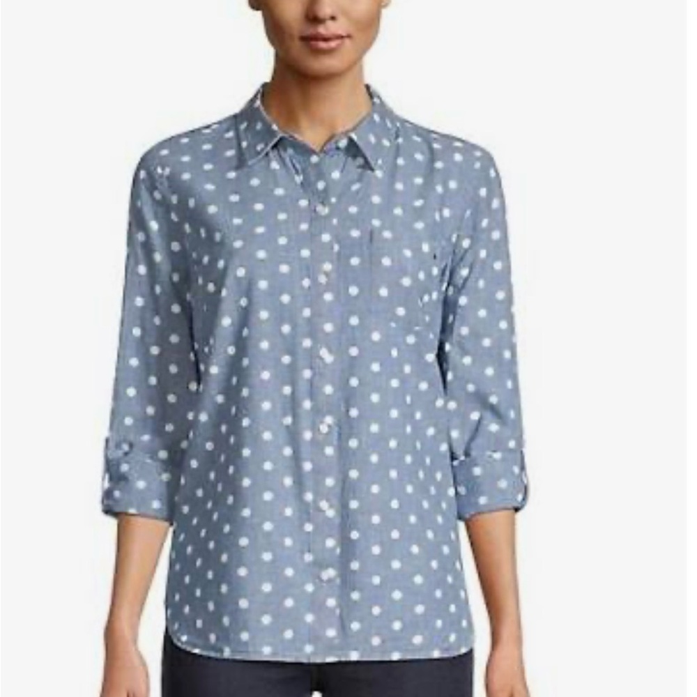 ***Tommy Hilfiger***Blue Chambray Polka Dot Popover  Shirt